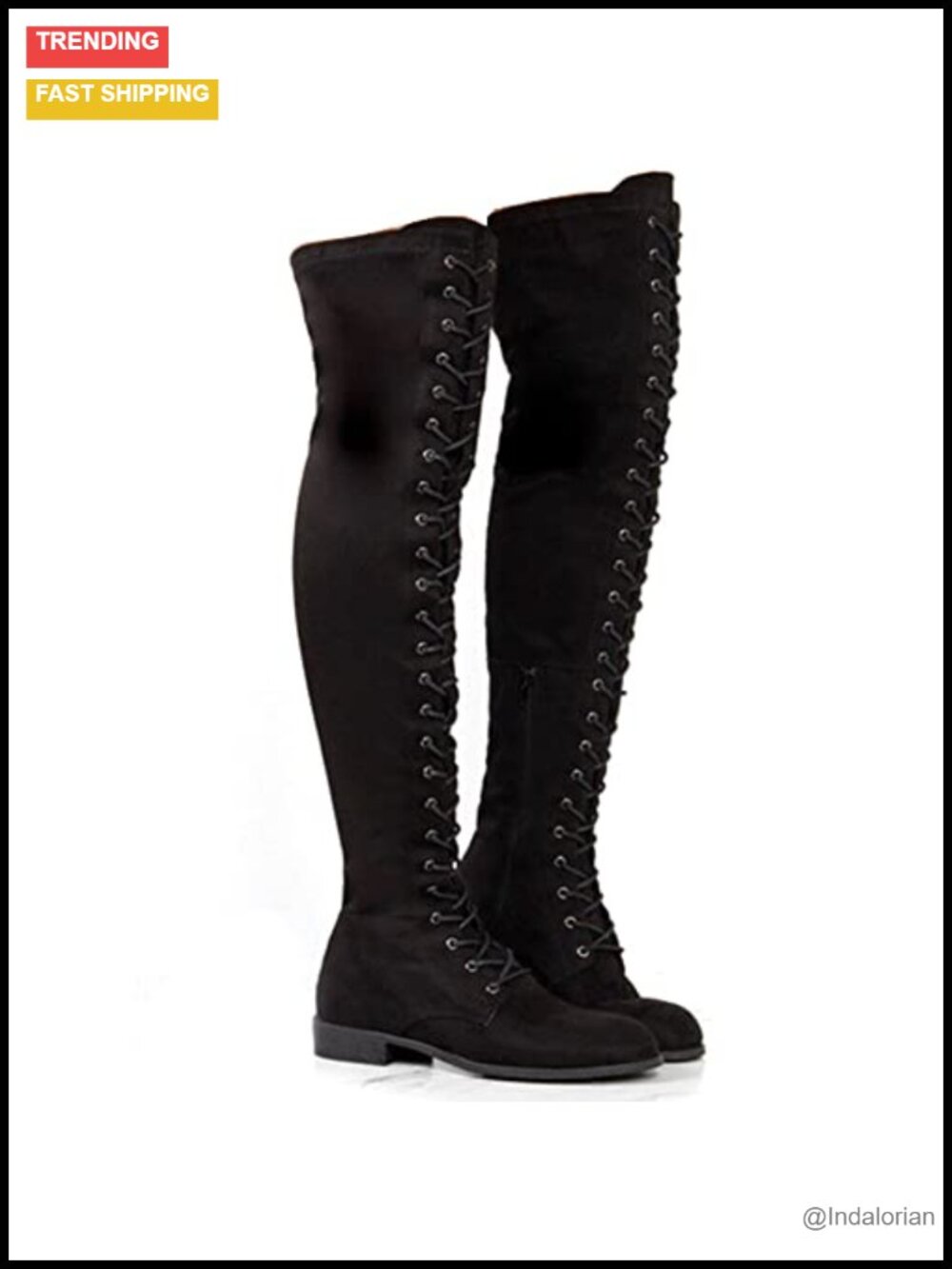Women's Over The Knee Suede Leather Lace Up Tall Boots Flat Heel